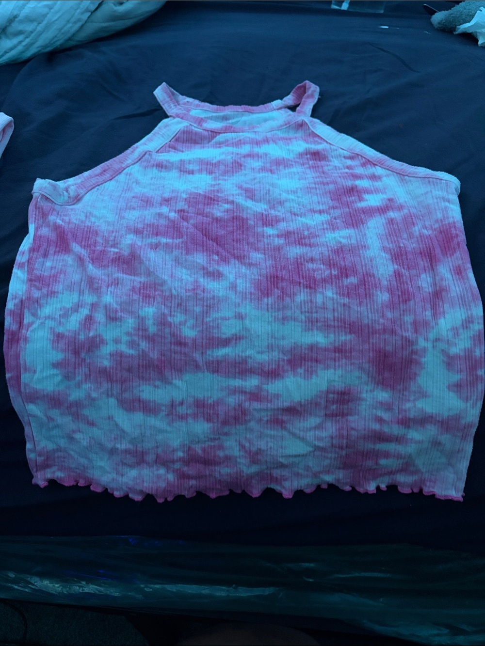 wonder nation Pink Tie-Dye Ribbed High-Neck Crop Tank